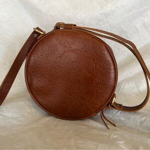 Portland Leather cross body honey Elegant Embossed Leather Round Bag